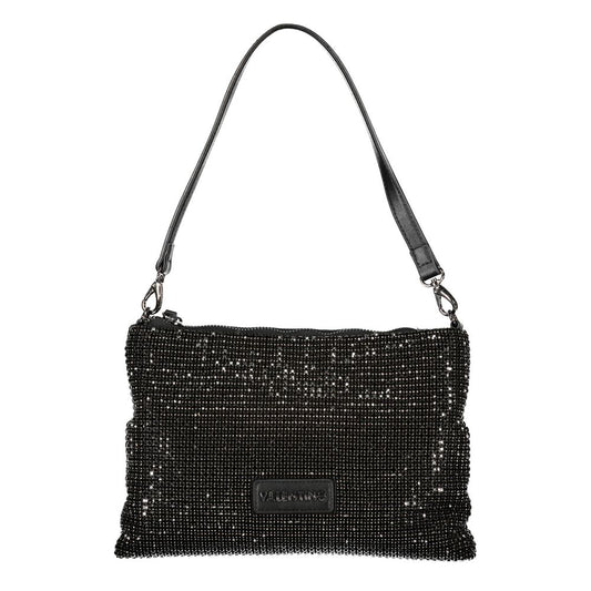 Black Polyester Women Handbag with Rhinestone Details