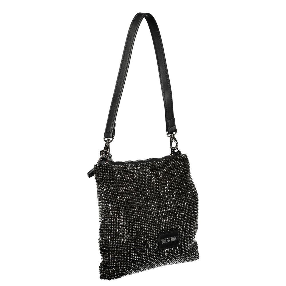 Black Polyester Women Handbag with Rhinestone Details