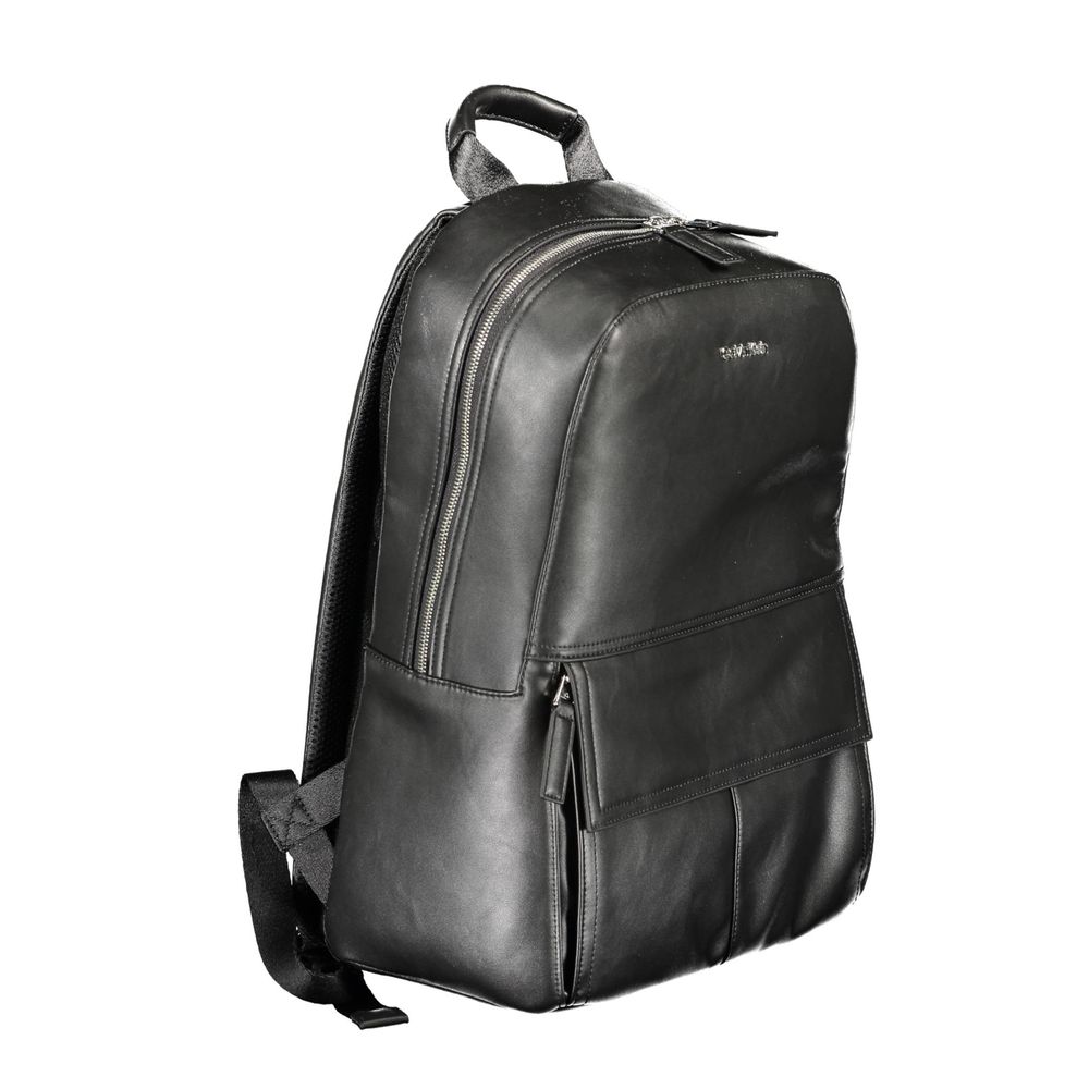 Black Polyester Men Backpack