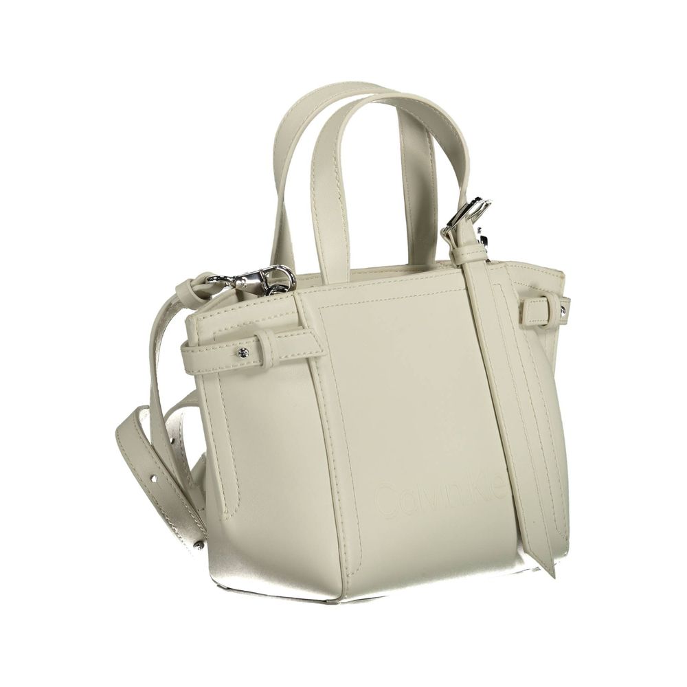 White Polyester Women Handbag