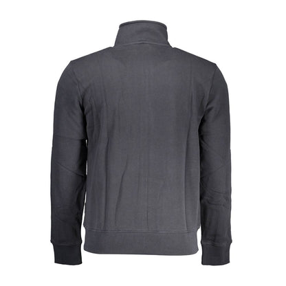 Black Cotton Men Sweater with Zip and Pockets