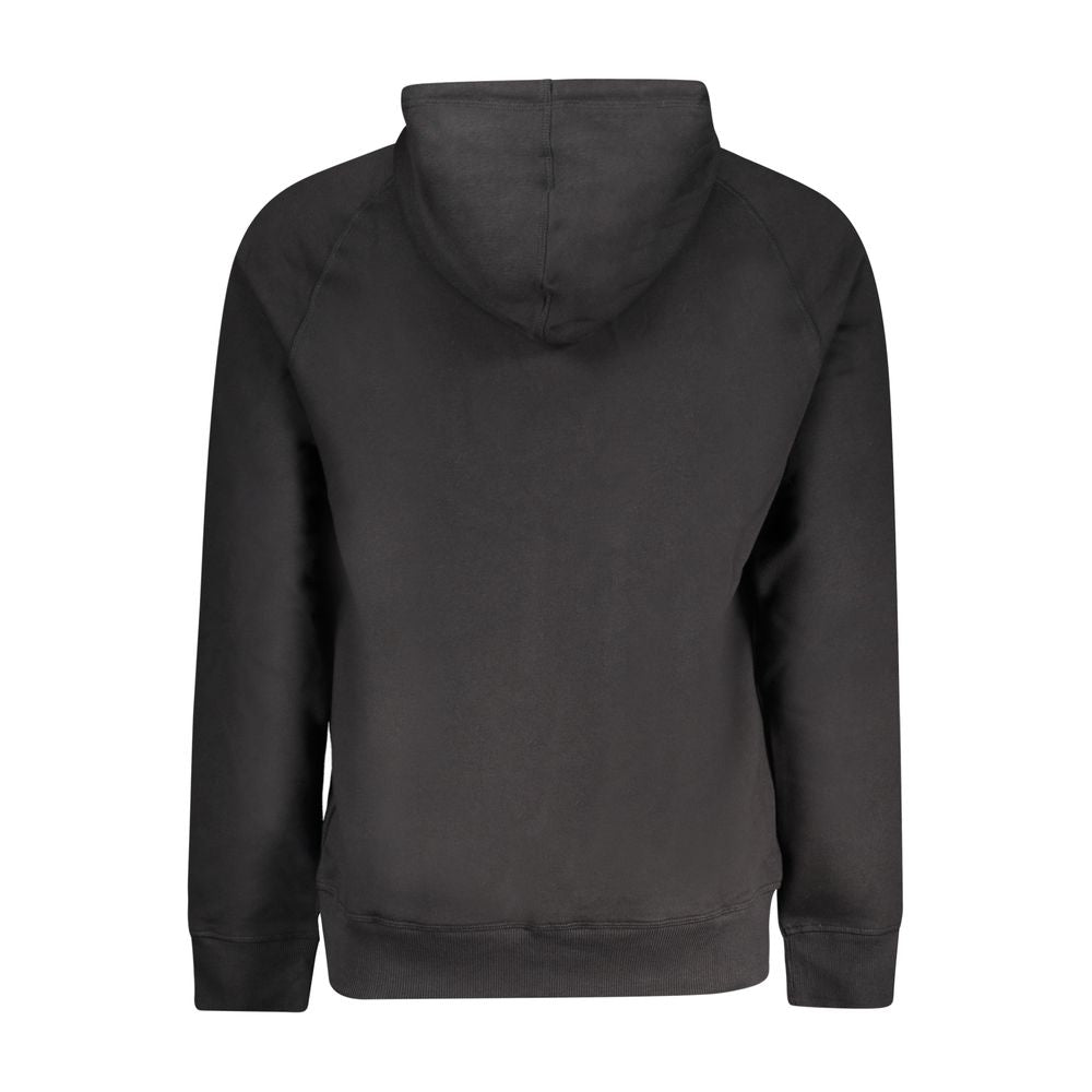 Black Cotton Mens Sweater with Central Pockets and Zip