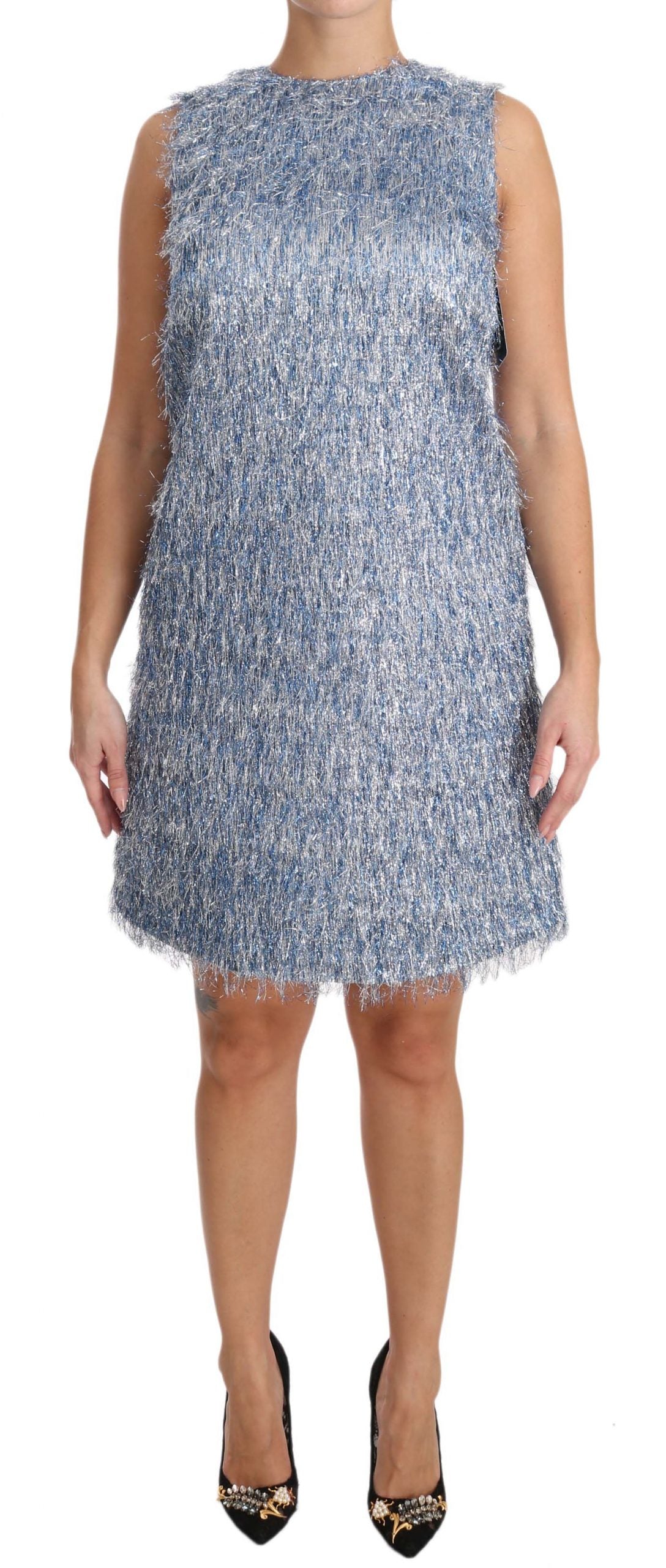 Elegant Light Blue Fringe Shift Dress