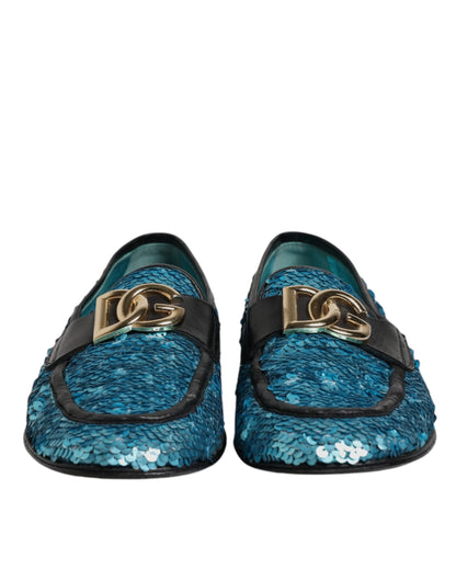 Blue Sequined Loafers Formal Dress Shoes