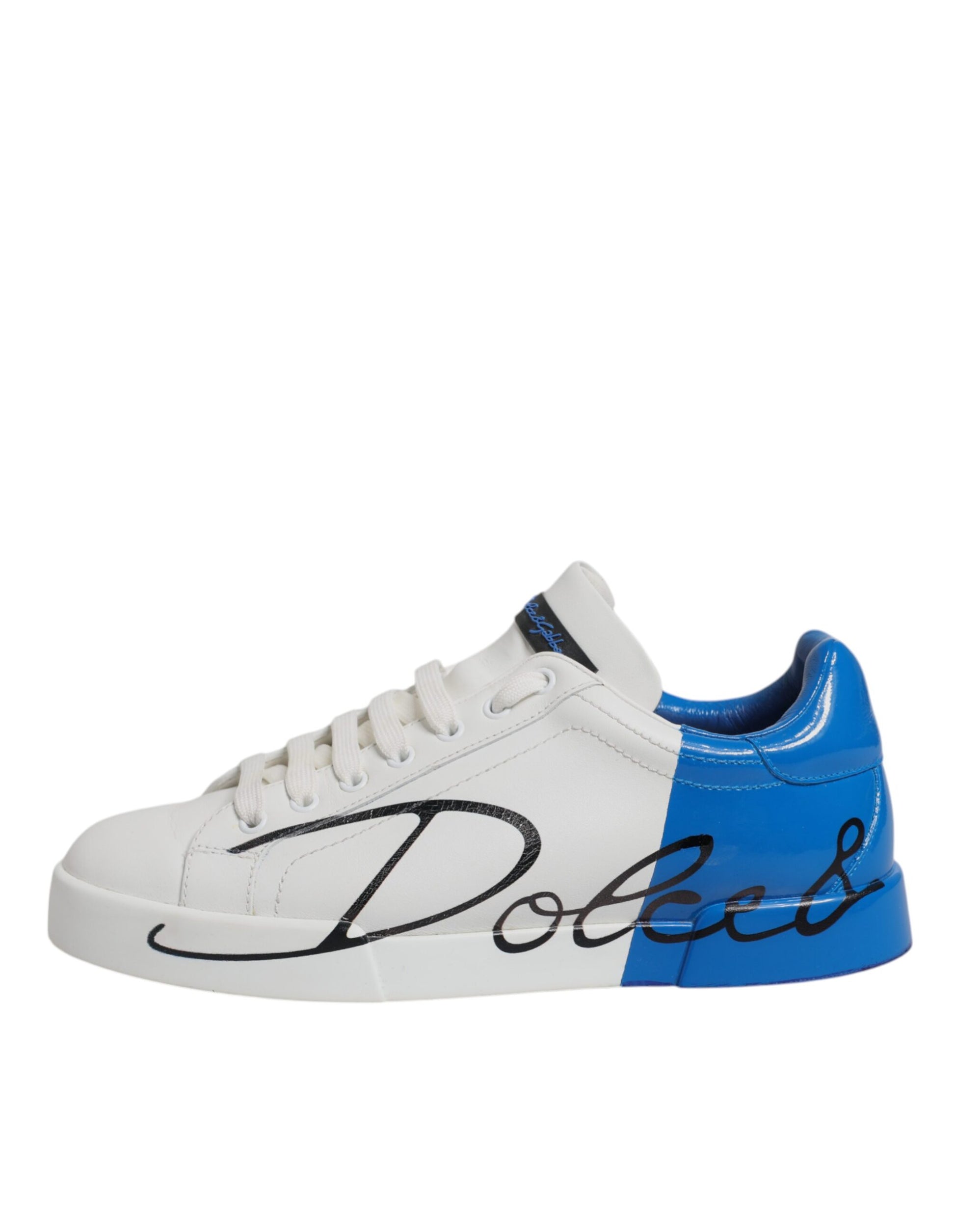 White Blue Logo Leather Portofino Sneaker Shoes