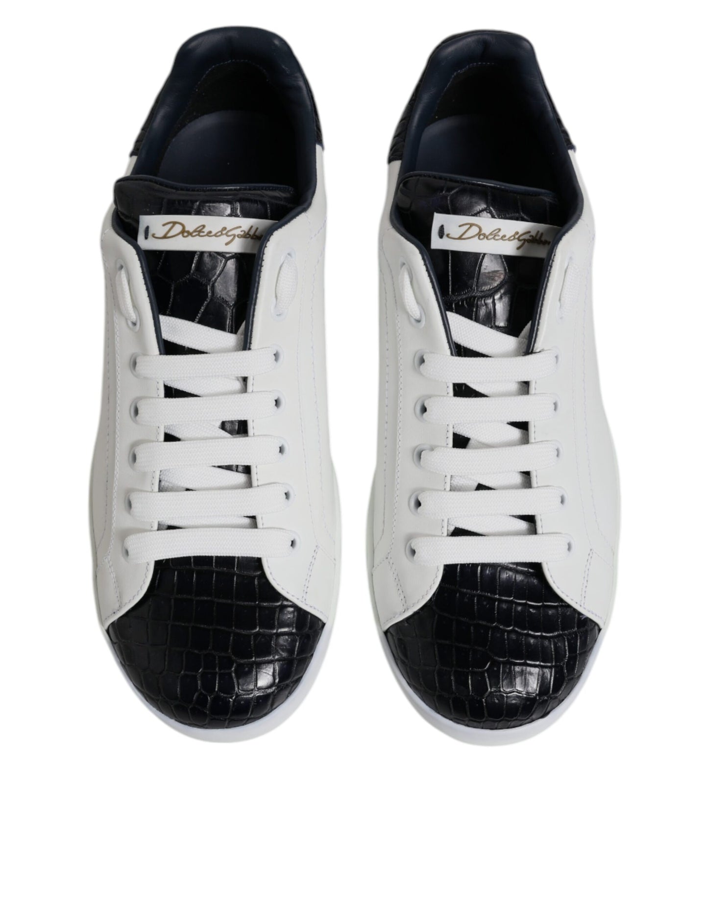 White Black Leather Portofino Sneaker Shoes