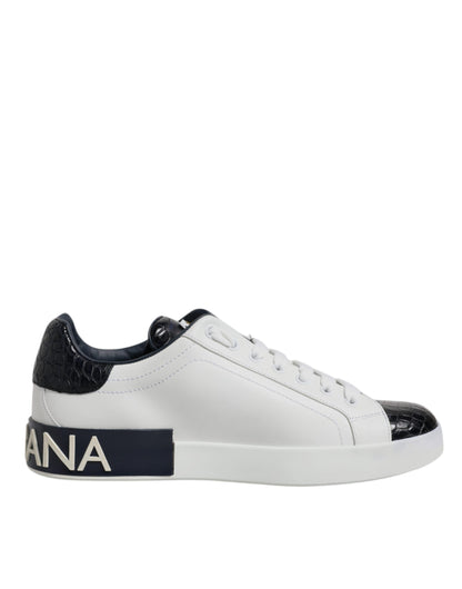 White Black Leather Portofino Sneaker Shoes