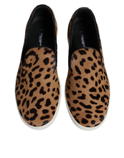 Brown Calfskin Fur Leopard Sneakers Shoes