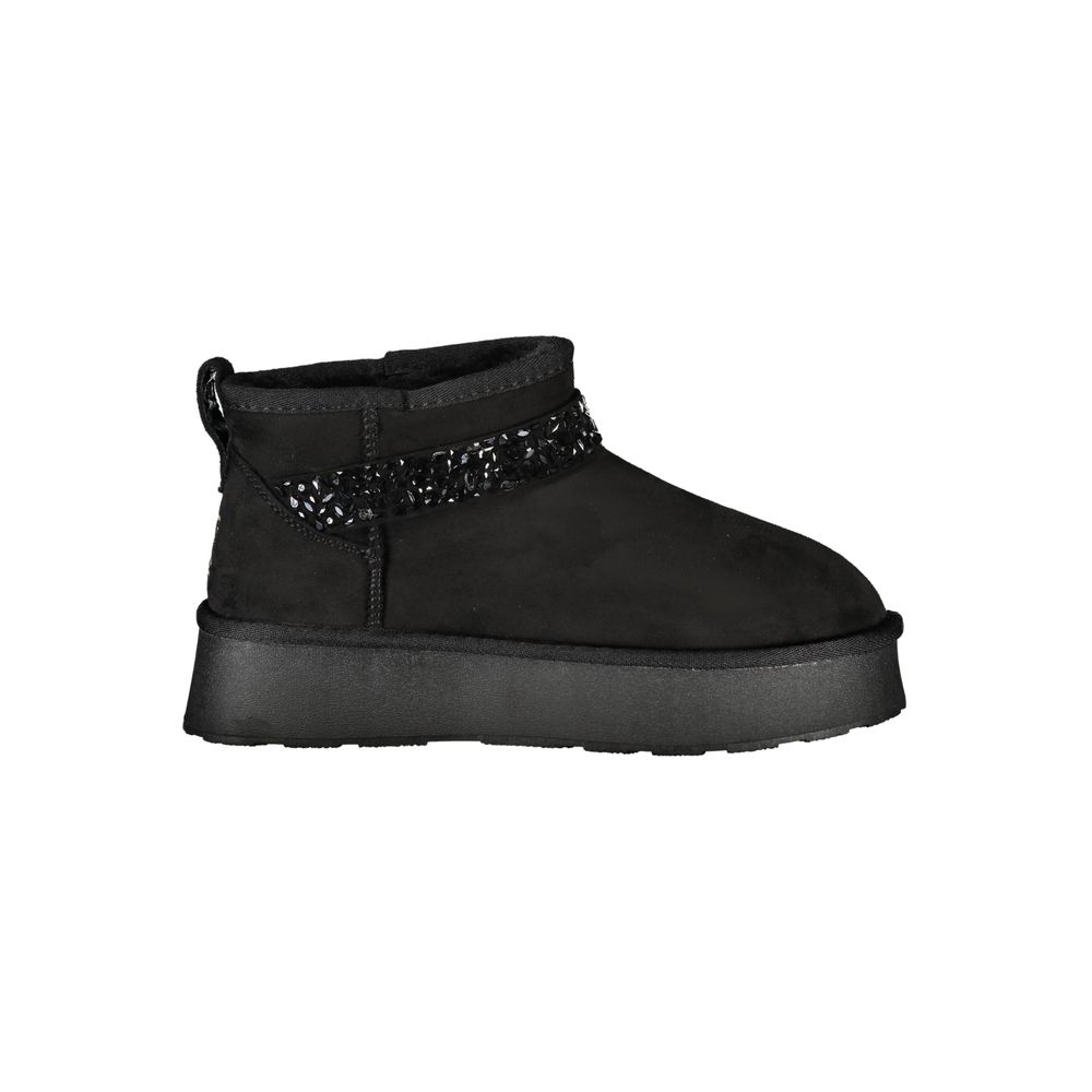 Black Polyester Women Ankle Boot