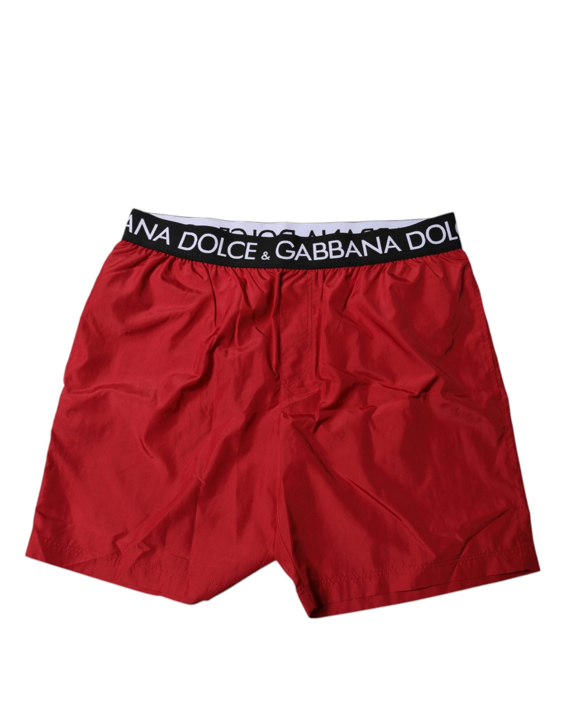 Red Polyester Logo Beachwear Shorts 2Pc Swimwear