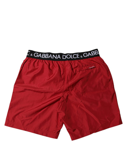 Red Polyester Logo Beachwear Shorts 2Pc Swimwear