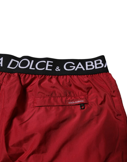 Red Polyester Logo Beachwear Shorts 2Pc Swimwear