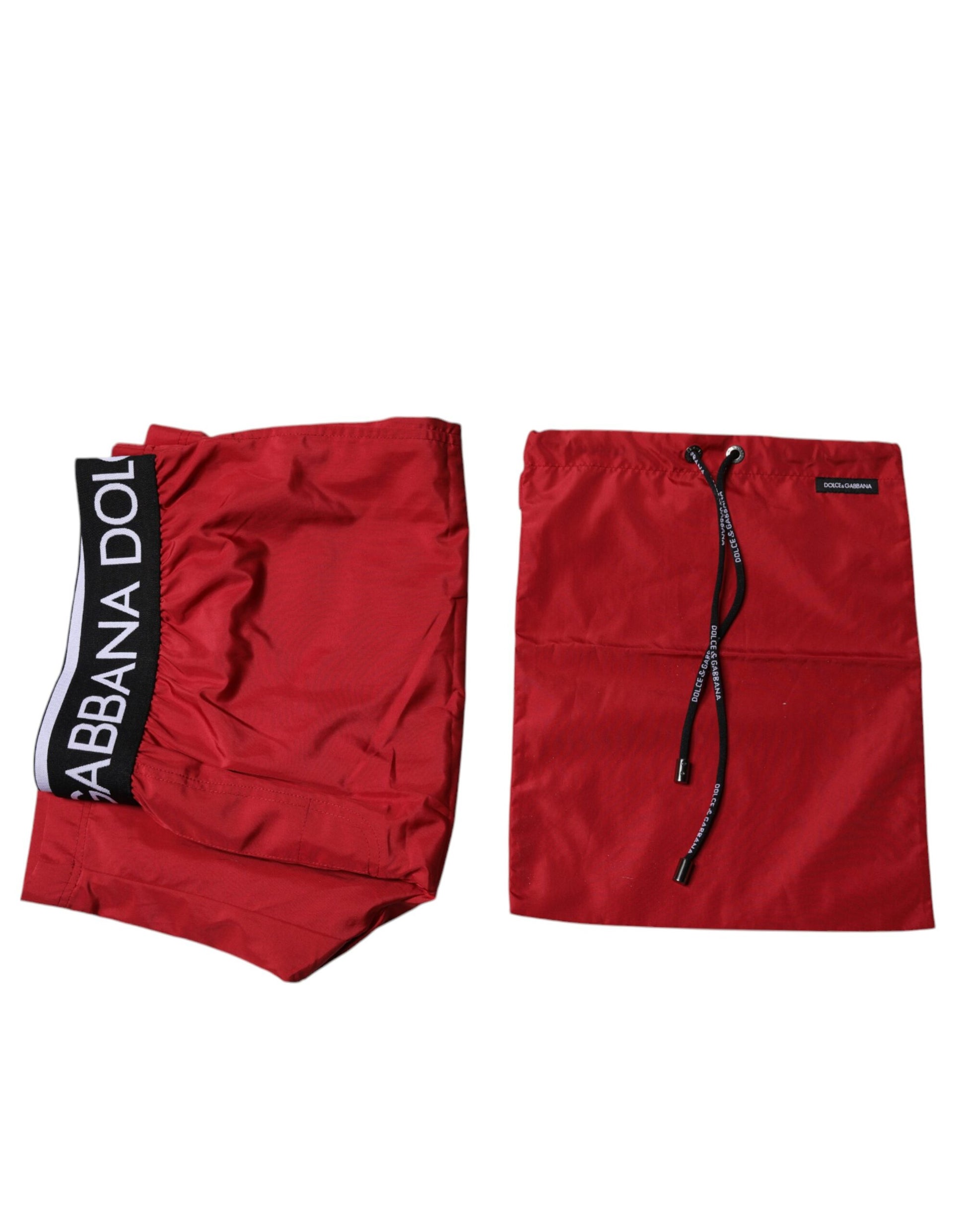 Red Polyester Logo Beachwear Shorts 2Pc Swimwear