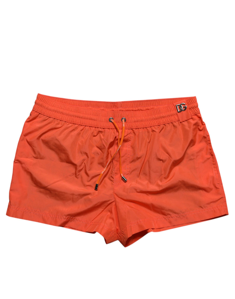 Orange Polyester Beachwear Shorts 2Pc Swimwear