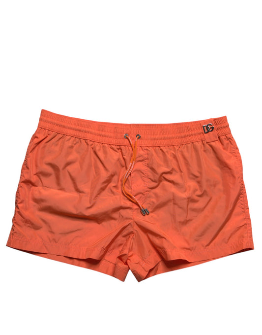 Orange Polyester Beachwear Shorts 2Pc Swimwear