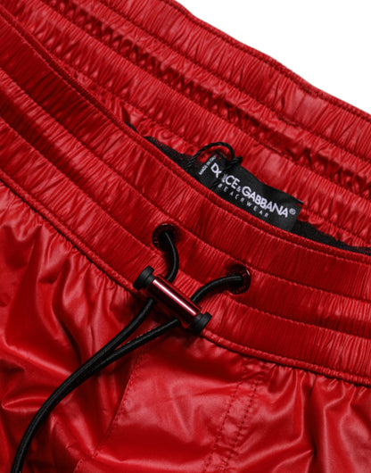 Red Logo Polyester Beachwear Shorts Swimwear