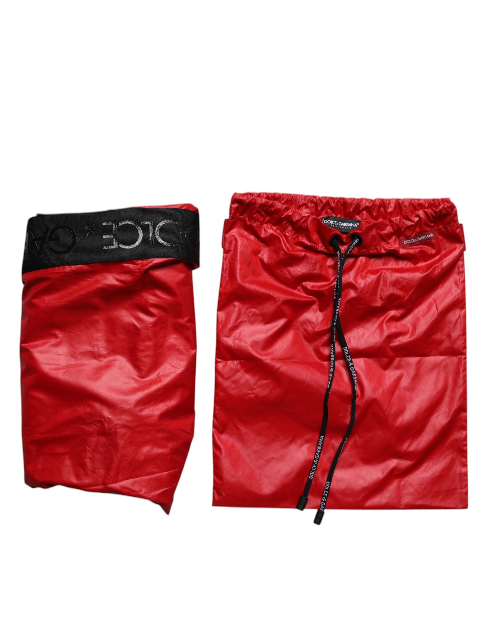 Red Polyester Beachwear Shorts 2Pc Swimwear