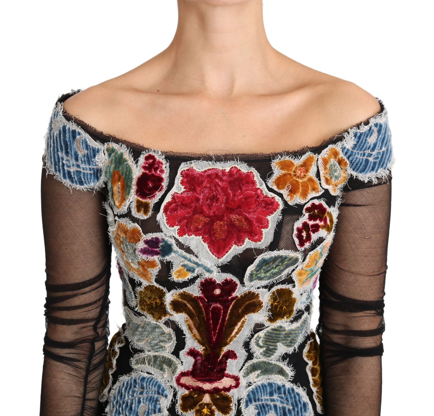 Elegant Floral Applique Long Sleeve Top