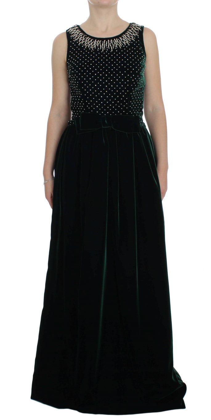 Enchanted Emerald Velvet Crystal Maxi Dress