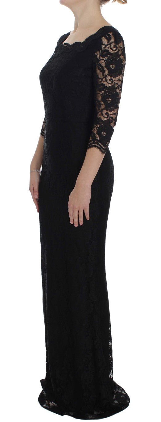 Elegant Black Floral Lace Maxi Dress