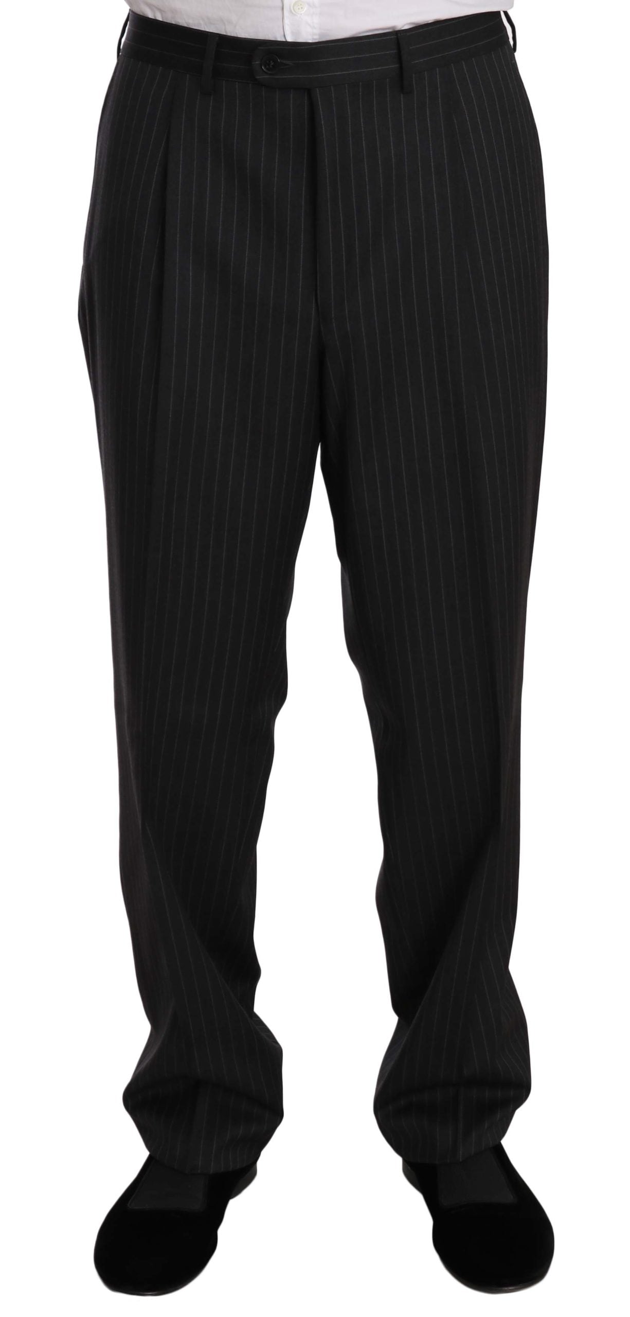 Elegant Black Striped Wool Suit